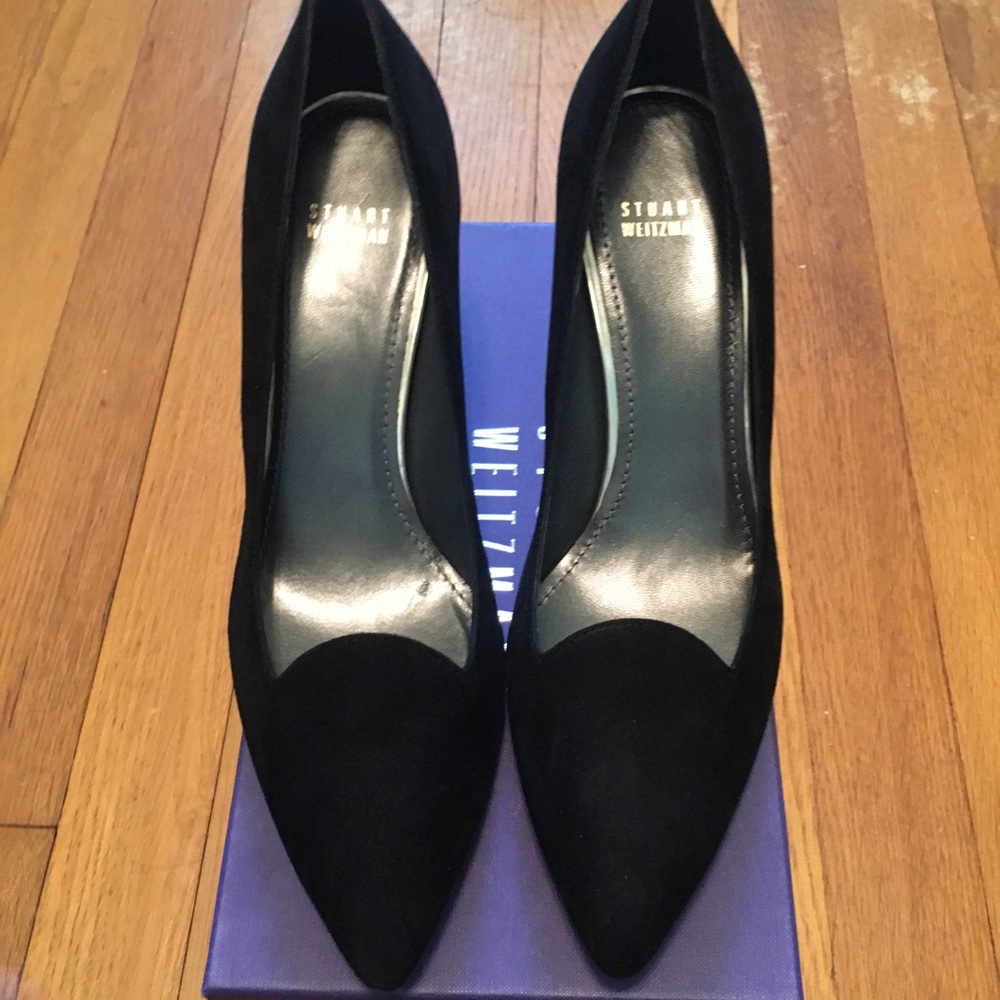 Stuart Weitzman Black Suede Podium Pumps